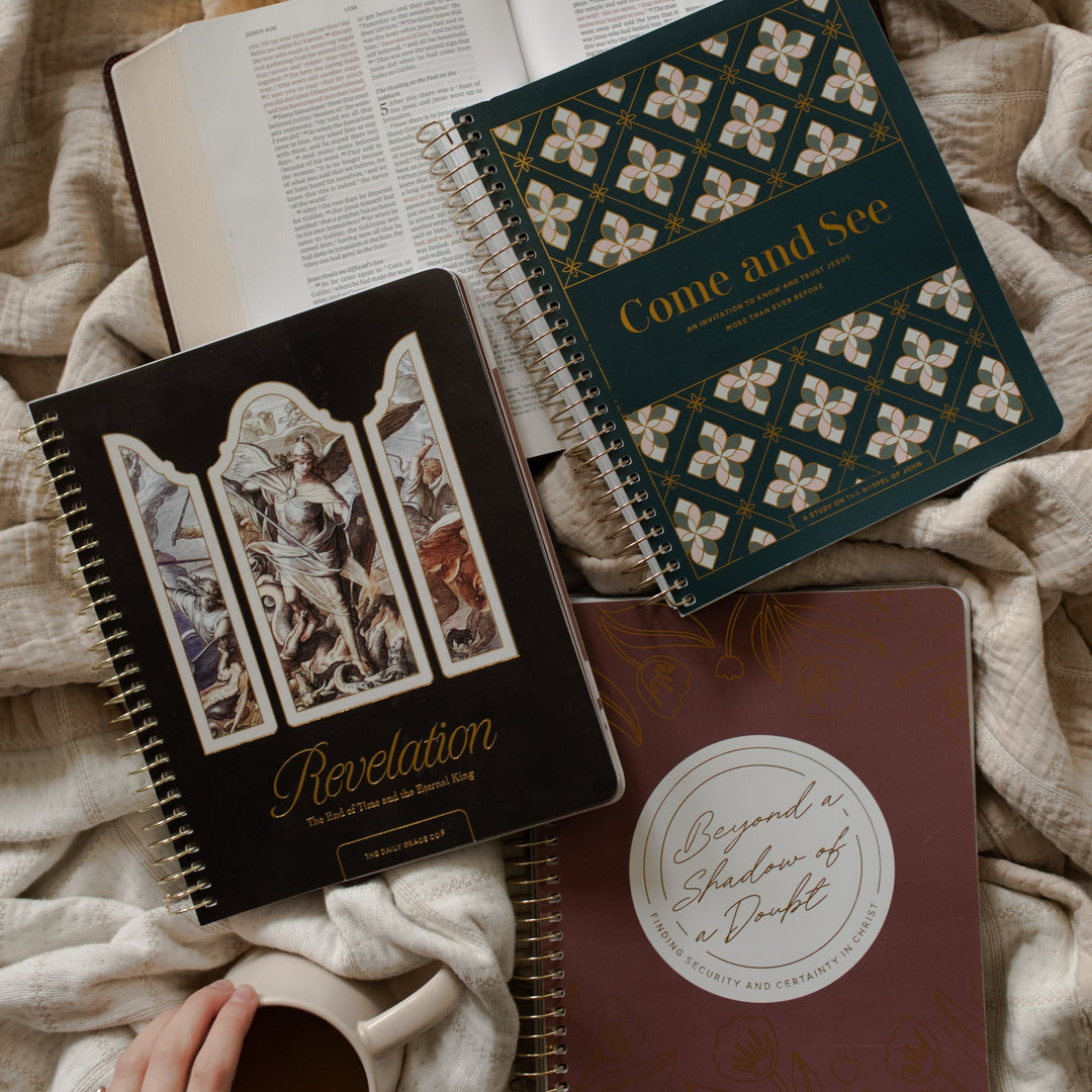 Bible study on book of Haggai on coffee table with Bible and mug