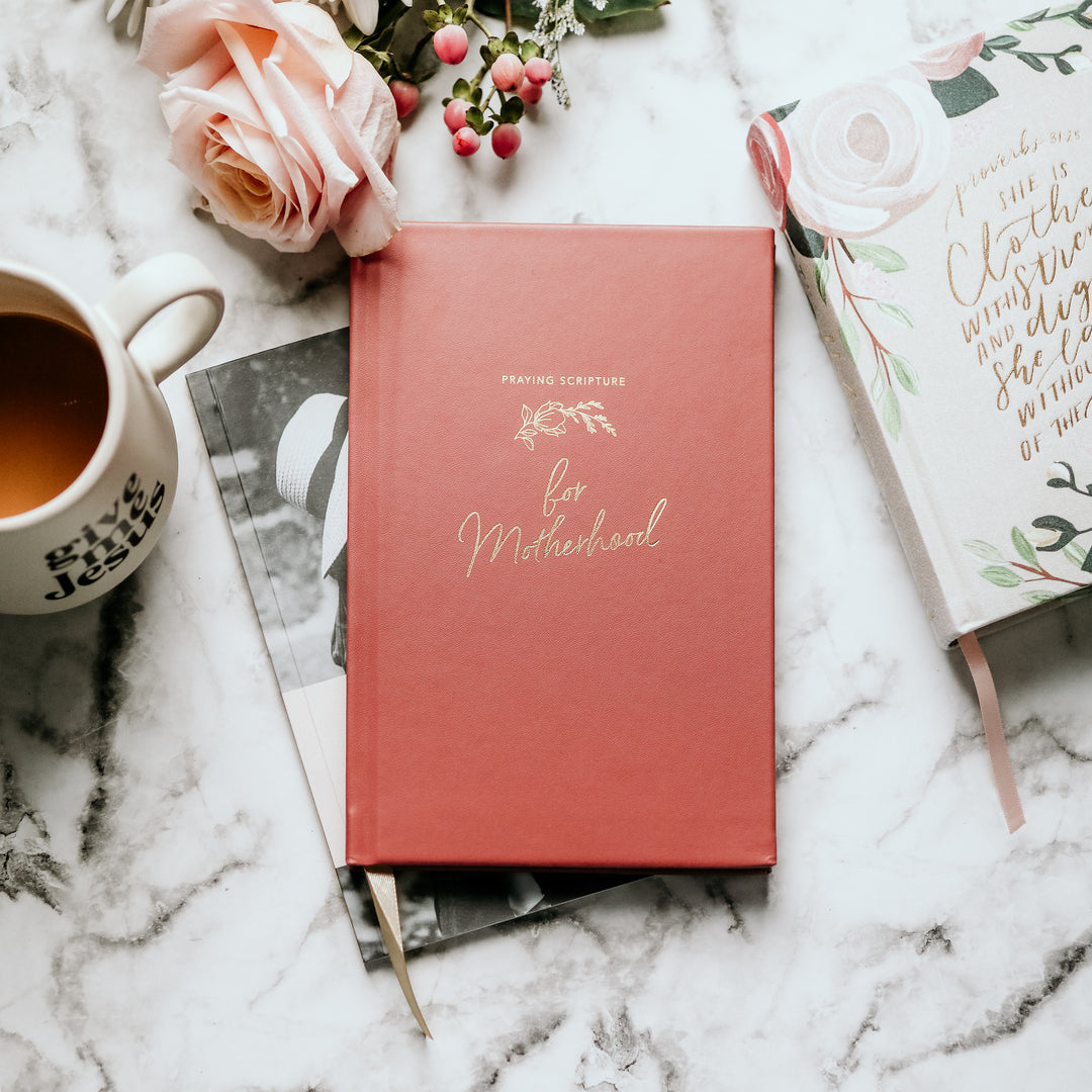 a red leatherette journal for motherhood