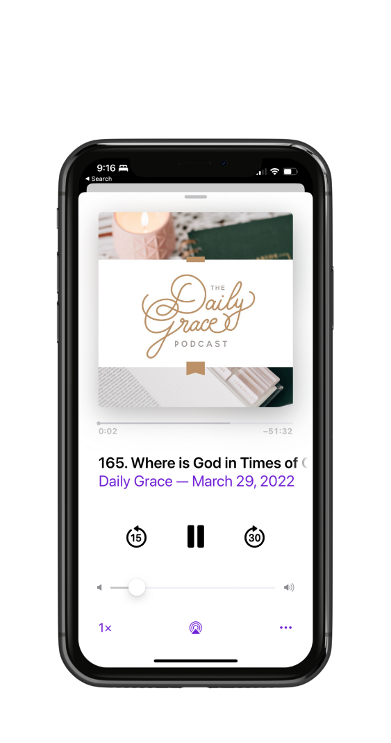 Daily Grace Podcast, featuring the logo and episode details on a visually appealing background.